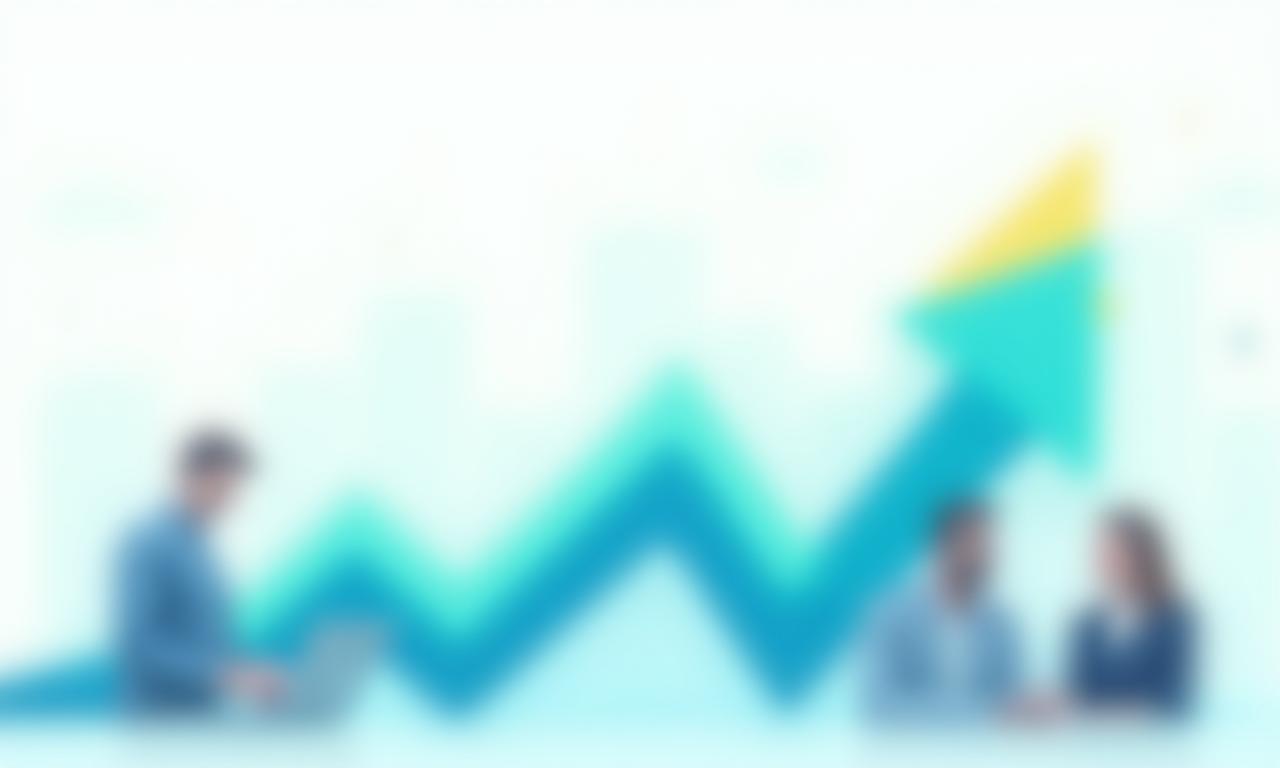 Ilustración que representa crecimiento empresarial B2B con gráficos ascendentes y equipo trabajando